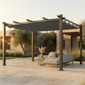 16 Ft. W X 12 Ft. D Aluminum Pergola Outdoor with Dark Gray Retractable Canopy