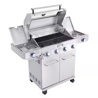 4-Burner Propane Gas Grill in Stainless with Clear View Lid, LED Controls, Side and Sear Burners