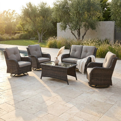 8 Pieces Patio Furniture Sets with Swivel Rocking Chairs,High-Back Rattan Patio Outdoor Conversation Set with 2-Seat Sofa & Coffee Table for Porch Deck Backyard Poolside — Studio Shot