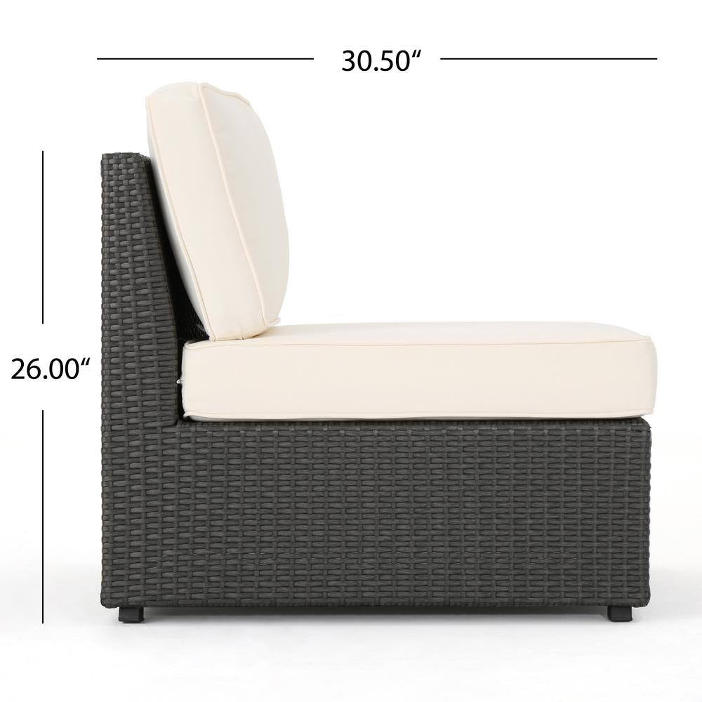 8-Piece Wicker Outdoor Patio Sectional Seating Set with White Cushions