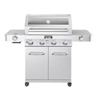 4-Burner Propane Gas Grill in Stainless with Clear View Lid, LED Controls, Side and Sear Burners